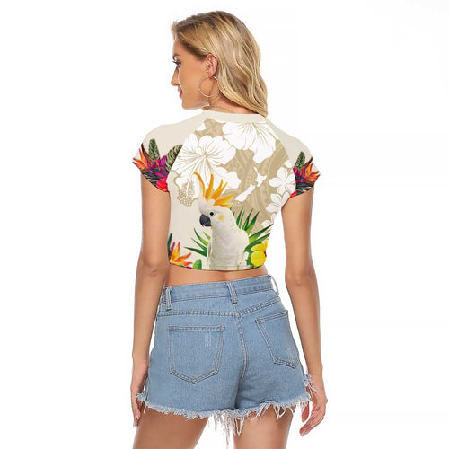 New Zealand Cacatua Galerita Raglan Cropped T Shirt Aotearoa Cockatoo Tropical Flowers