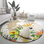 New Zealand Cacatua Galerita Round Carpet Aotearoa Cockatoo Tropical Flowers