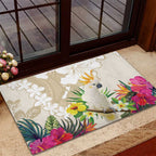New Zealand Cacatua Galerita Rubber Doormat Aotearoa Cockatoo Tropical Flowers