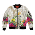 New Zealand Cacatua Galerita Sleeve Zip Bomber Jacket Aotearoa Cockatoo Tropical Flowers