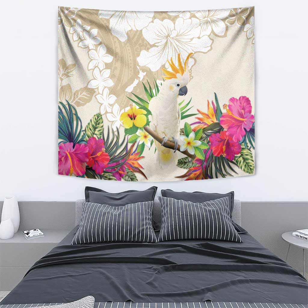New Zealand Cacatua Galerita Tapestry Aotearoa Cockatoo Tropical Flowers