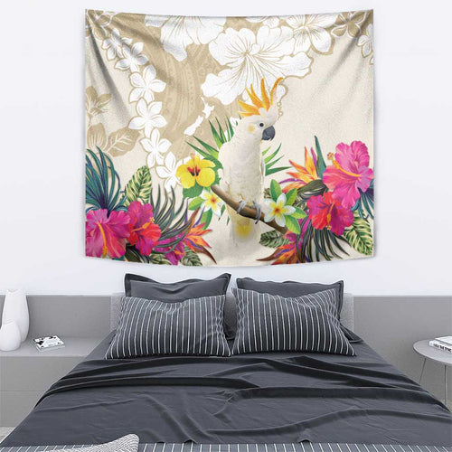 New Zealand Cacatua Galerita Tapestry Aotearoa Cockatoo Tropical Flowers