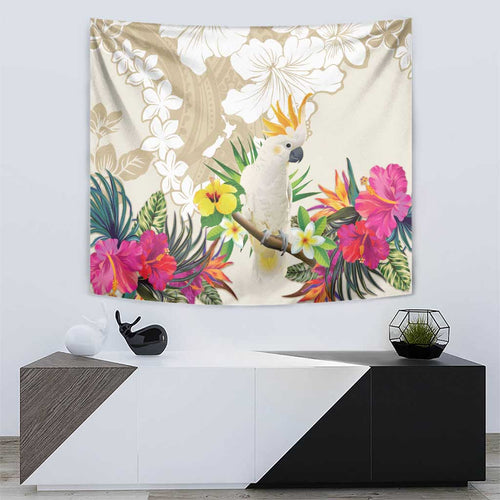 New Zealand Cacatua Galerita Tapestry Aotearoa Cockatoo Tropical Flowers