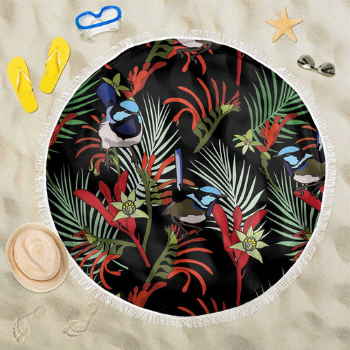 Australia Kangaroo Paw And Splendid Fairy-wren Beach Blanket Sameless Style