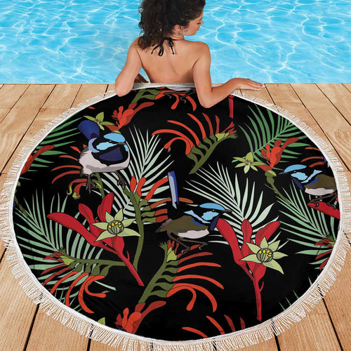 Australia Kangaroo Paw And Splendid Fairy-wren Beach Blanket Sameless Style