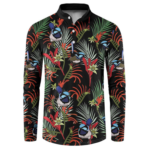 Australia Kangaroo Paw And Splendid Fairy-wren Button Sweatshirt Sameless Style