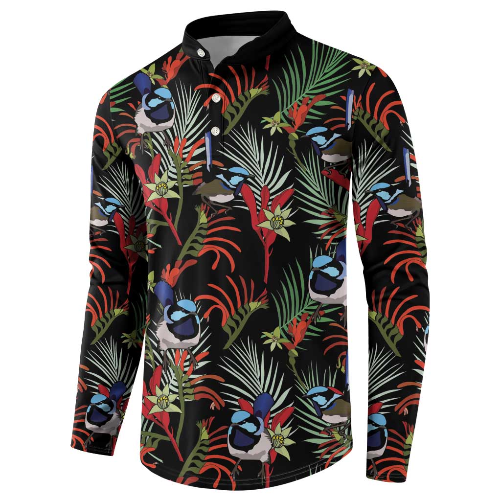 Australia Kangaroo Paw And Splendid Fairy-wren Button Sweatshirt Sameless Style