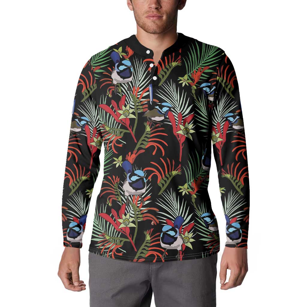 Australia Kangaroo Paw And Splendid Fairy-wren Button Sweatshirt Sameless Style