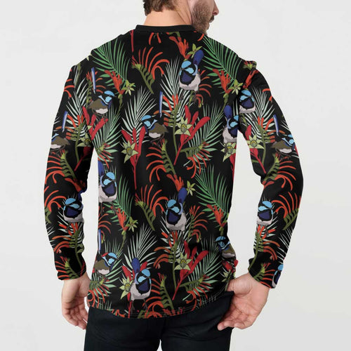 Australia Kangaroo Paw And Splendid Fairy-wren Button Sweatshirt Sameless Style