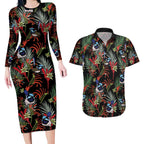 Australia Kangaroo Paw And Splendid Fairy-wren Couples Matching Long Sleeve Bodycon Dress and Hawaiian Shirt Sameless Style