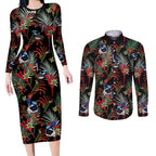 Australia Kangaroo Paw And Splendid Fairy-wren Couples Matching Long Sleeve Bodycon Dress and Long Sleeve Button Shirt Sameless Style