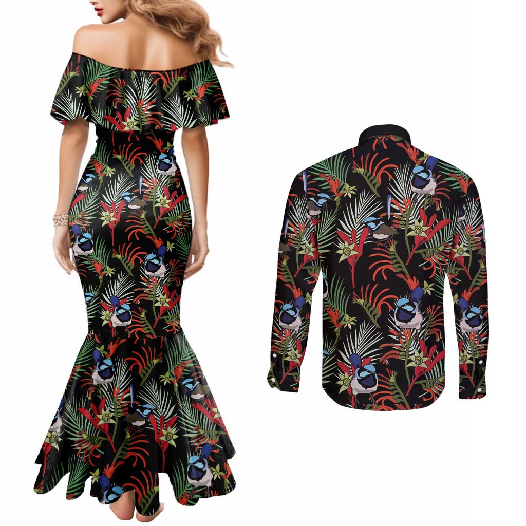 Australia Kangaroo Paw And Splendid Fairy-wren Couples Matching Mermaid Dress and Long Sleeve Button Shirt Sameless Style