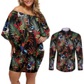 Australia Kangaroo Paw And Splendid Fairy-wren Couples Matching Off Shoulder Short Dress and Long Sleeve Button Shirt Sameless Style