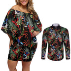 Australia Kangaroo Paw And Splendid Fairy-wren Couples Matching Off Shoulder Short Dress and Long Sleeve Button Shirt Sameless Style
