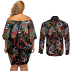 Australia Kangaroo Paw And Splendid Fairy-wren Couples Matching Off Shoulder Short Dress and Long Sleeve Button Shirt Sameless Style