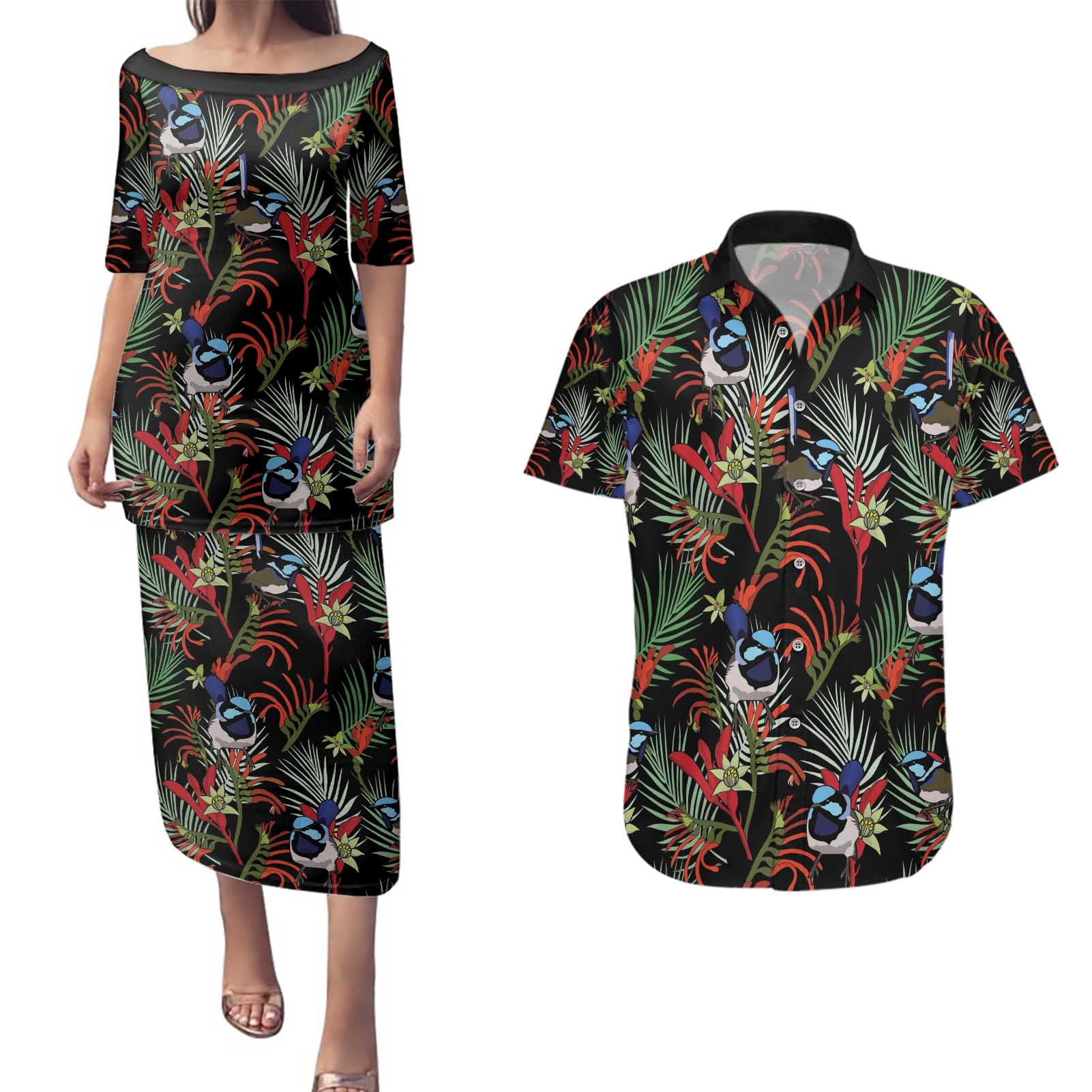 Australia Kangaroo Paw And Splendid Fairy-wren Couples Matching Puletasi and Hawaiian Shirt Sameless Style