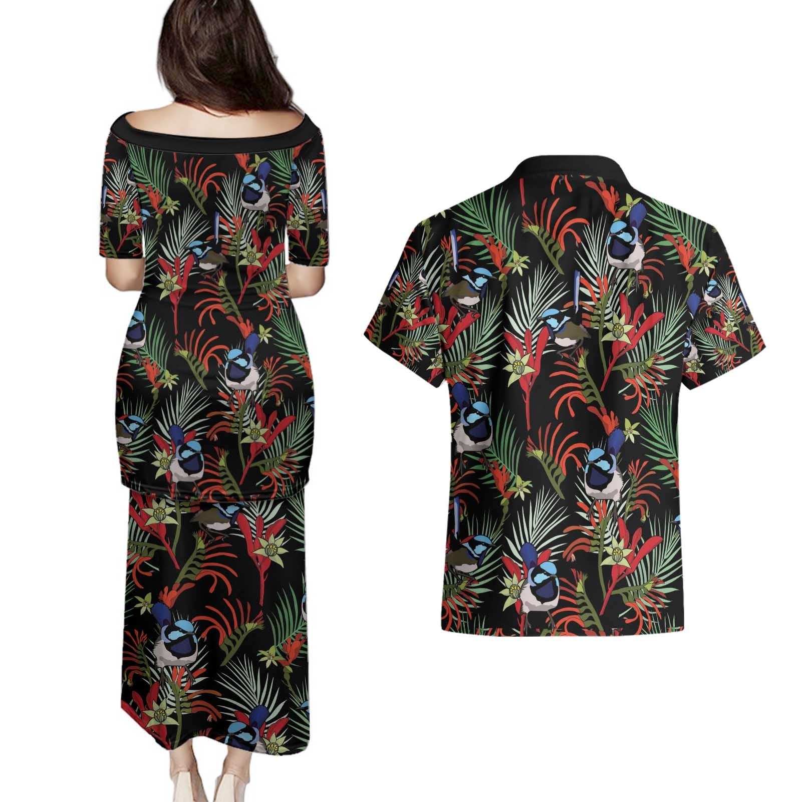 Australia Kangaroo Paw And Splendid Fairy-wren Couples Matching Puletasi and Hawaiian Shirt Sameless Style