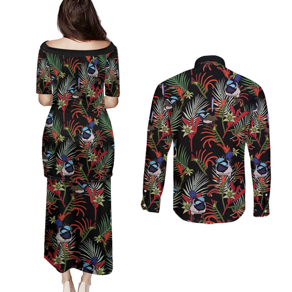 Australia Kangaroo Paw And Splendid Fairy-wren Couples Matching Puletasi and Long Sleeve Button Shirt Sameless Style