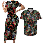 Australia Kangaroo Paw And Splendid Fairy-wren Couples Matching Short Sleeve Bodycon Dress and Hawaiian Shirt Sameless Style