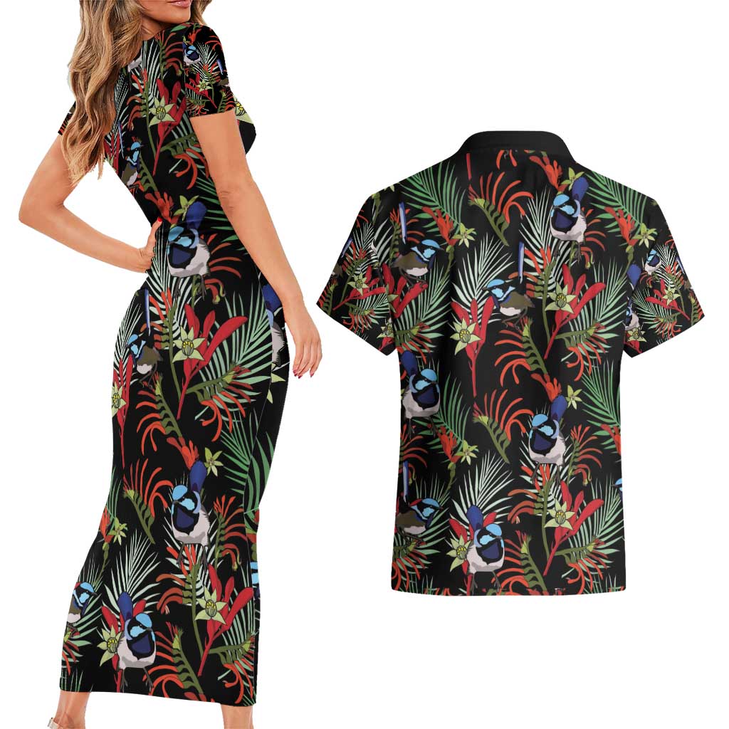 Australia Kangaroo Paw And Splendid Fairy-wren Couples Matching Short Sleeve Bodycon Dress and Hawaiian Shirt Sameless Style