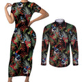 Australia Kangaroo Paw And Splendid Fairy-wren Couples Matching Short Sleeve Bodycon Dress and Long Sleeve Button Shirt Sameless Style
