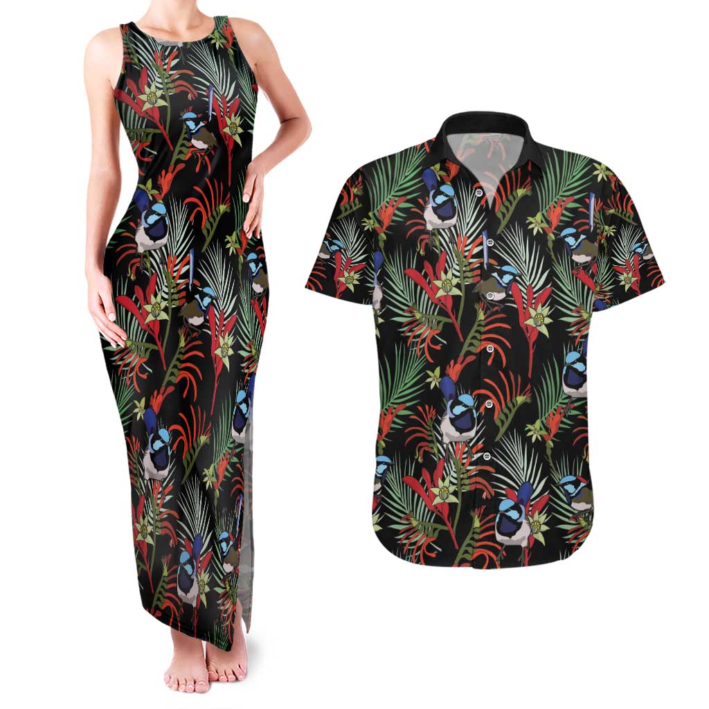 Australia Kangaroo Paw And Splendid Fairy-wren Couples Matching Tank Maxi Dress and Hawaiian Shirt Sameless Style