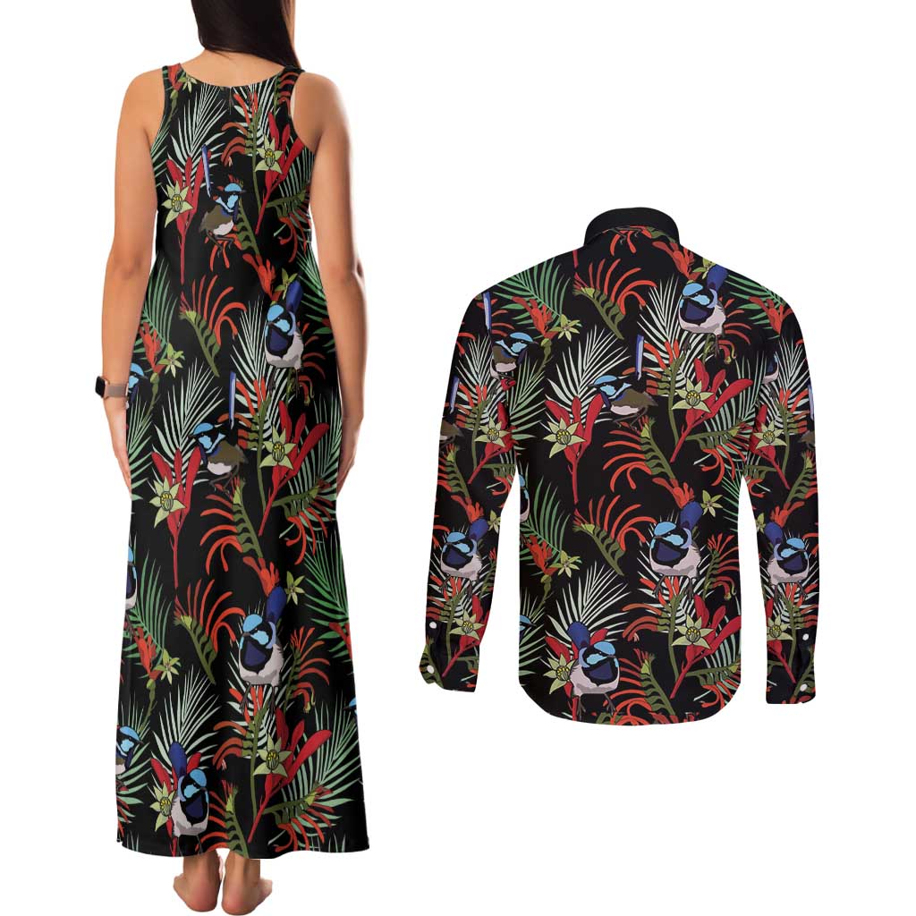 Australia Kangaroo Paw And Splendid Fairy-wren Couples Matching Tank Maxi Dress and Long Sleeve Button Shirt Sameless Style