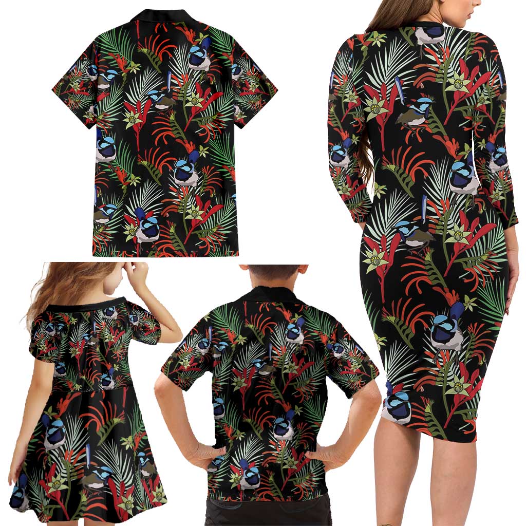 Australia Kangaroo Paw And Splendid Fairy-wren Family Matching Long Sleeve Bodycon Dress and Hawaiian Shirt Sameless Style