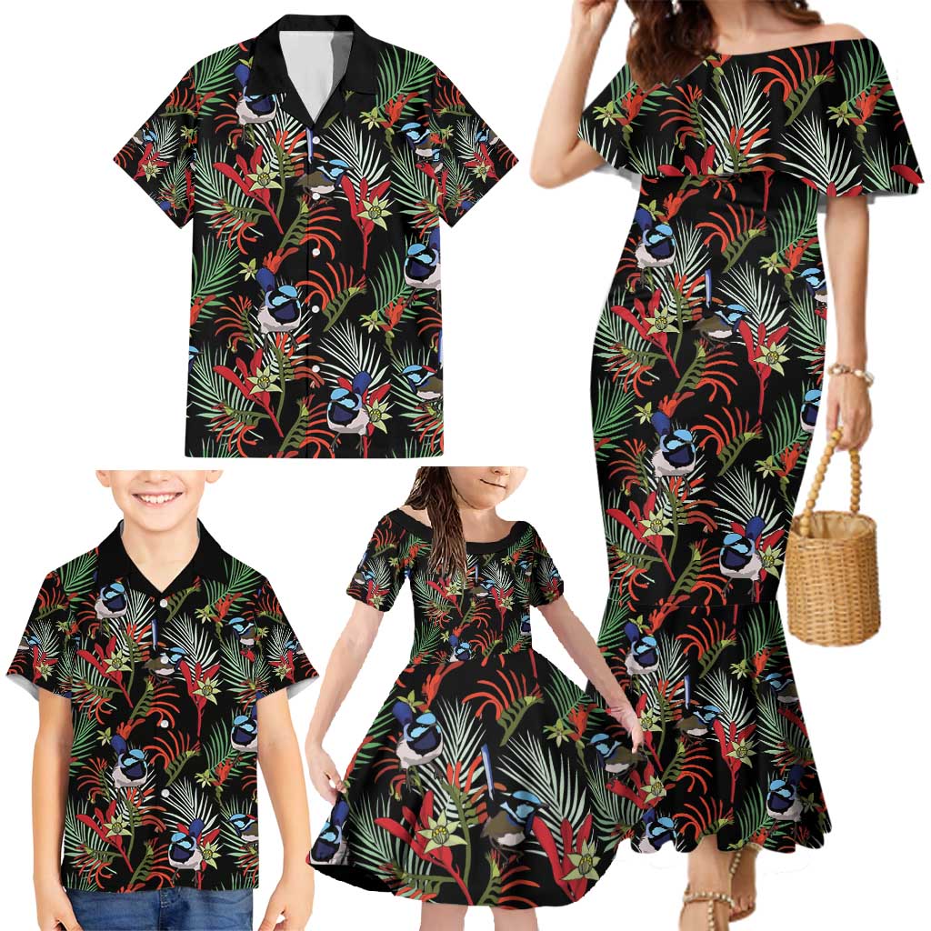 Australia Kangaroo Paw And Splendid Fairy-wren Family Matching Mermaid Dress and Hawaiian Shirt Sameless Style