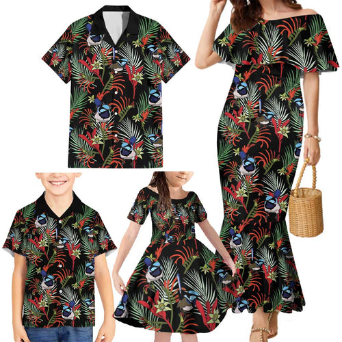 Australia Kangaroo Paw And Splendid Fairy-wren Family Matching Mermaid Dress and Hawaiian Shirt Sameless Style