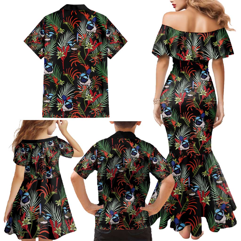 Australia Kangaroo Paw And Splendid Fairy-wren Family Matching Mermaid Dress and Hawaiian Shirt Sameless Style