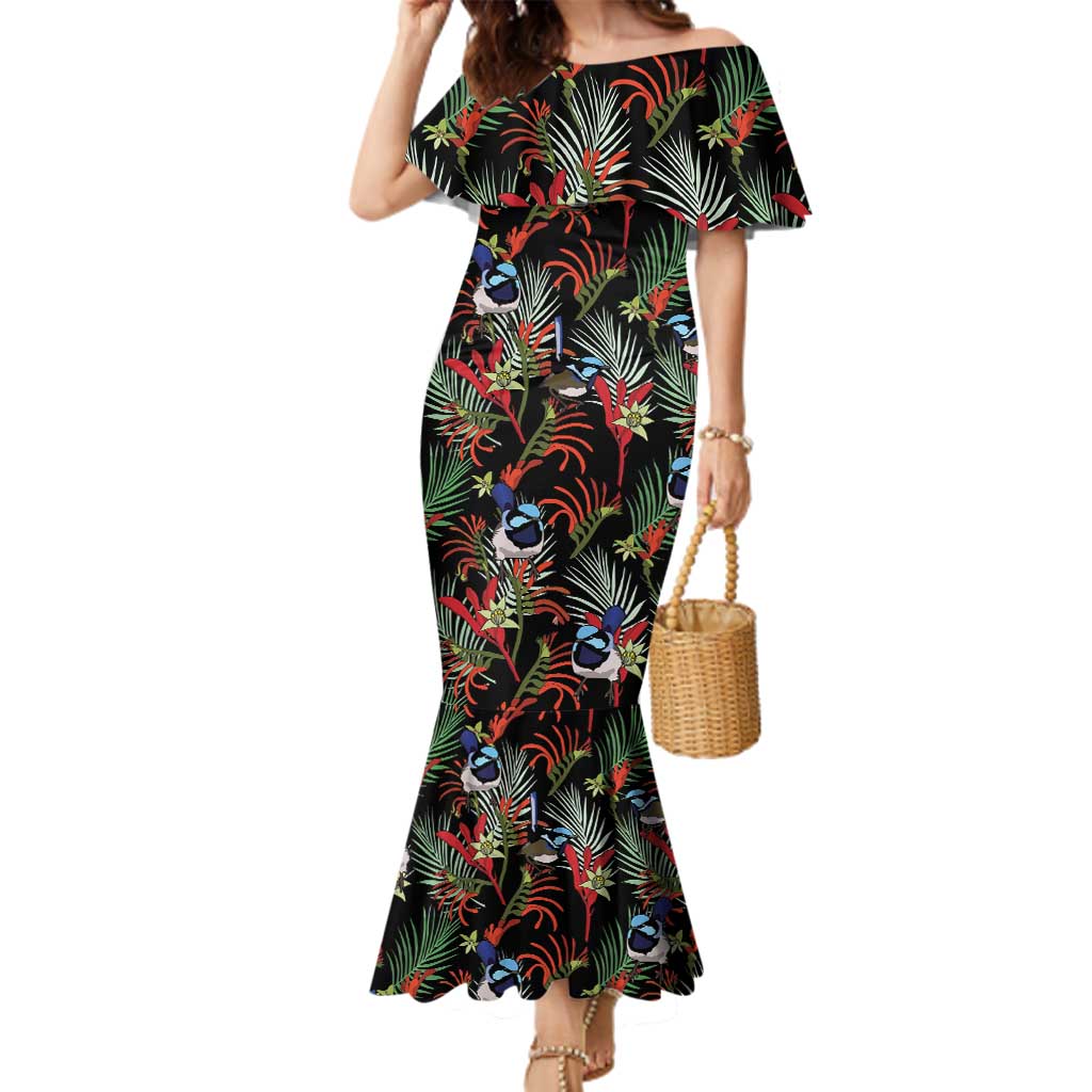 Australia Kangaroo Paw And Splendid Fairy-wren Family Matching Mermaid Dress and Hawaiian Shirt Sameless Style