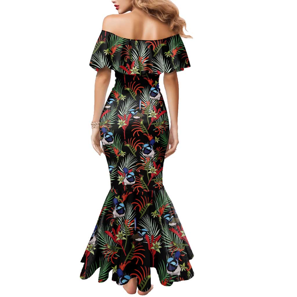 Australia Kangaroo Paw And Splendid Fairy-wren Family Matching Mermaid Dress and Hawaiian Shirt Sameless Style