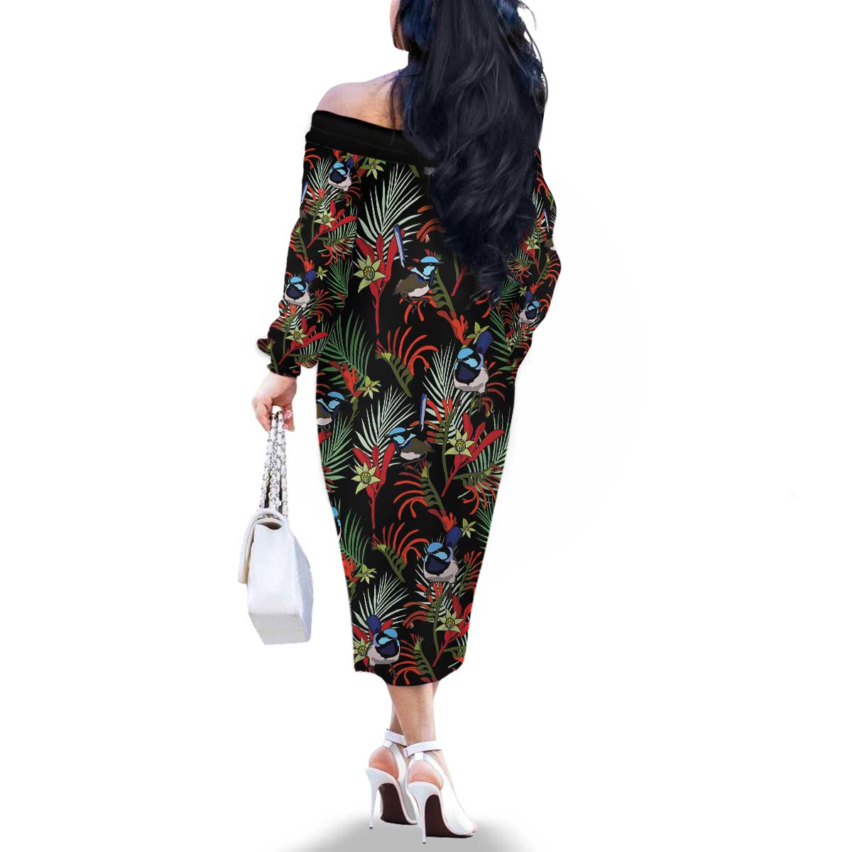 Australia Kangaroo Paw And Splendid Fairy-wren Family Matching Off The Shoulder Long Sleeve Dress and Hawaiian Shirt Sameless Style