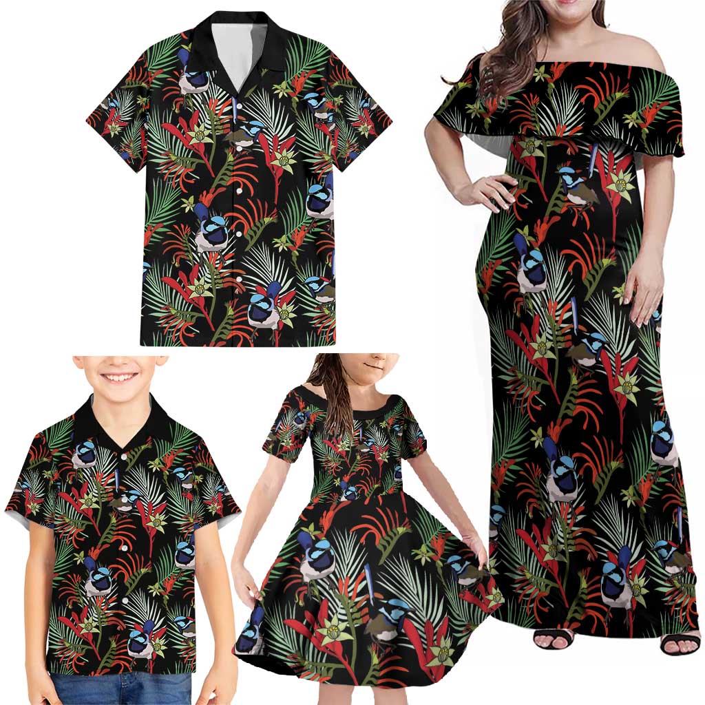 Australia Kangaroo Paw And Splendid Fairy-wren Family Matching Off Shoulder Maxi Dress and Hawaiian Shirt Sameless Style