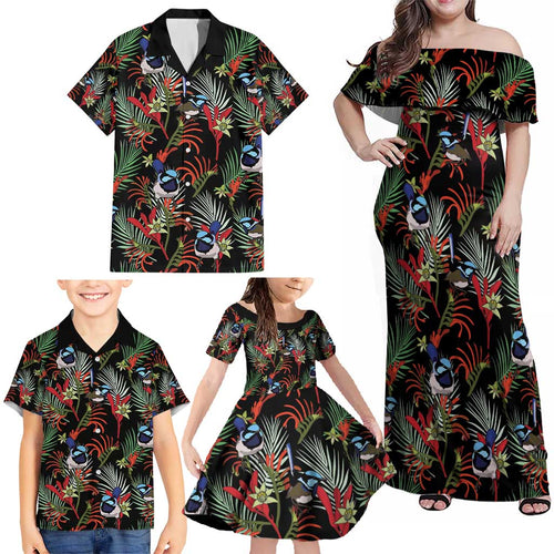 Australia Kangaroo Paw And Splendid Fairy-wren Family Matching Off Shoulder Maxi Dress and Hawaiian Shirt Sameless Style