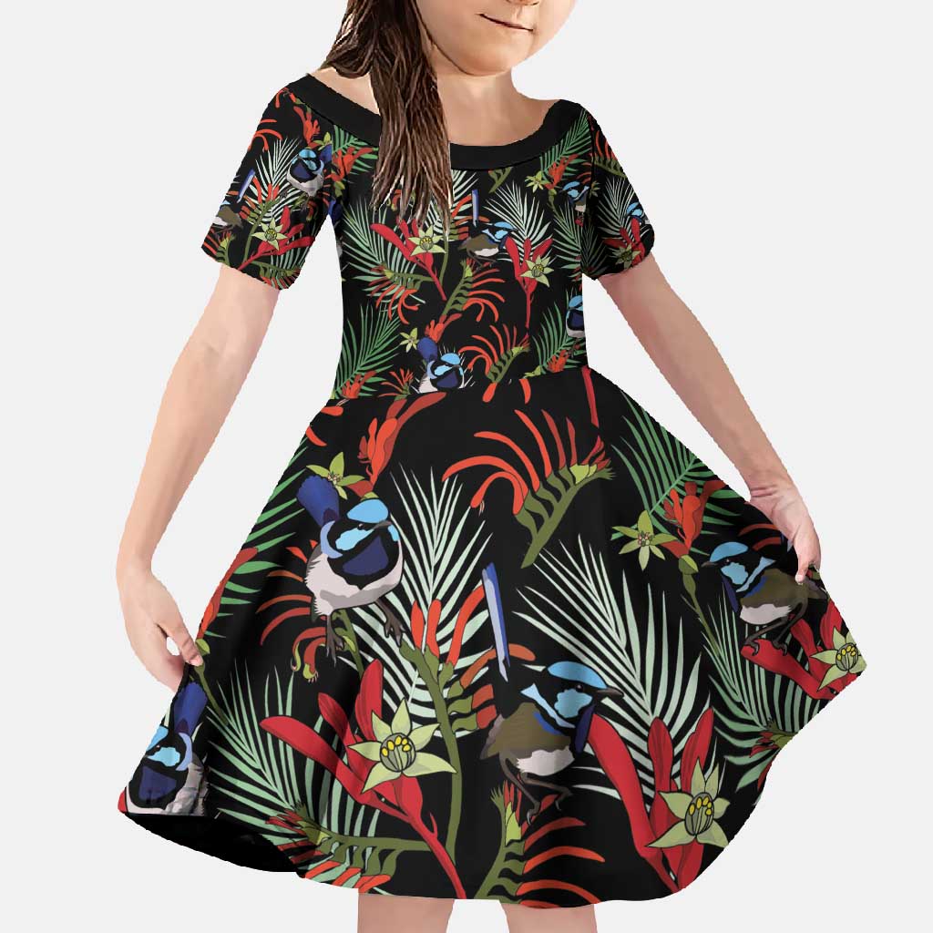 Australia Kangaroo Paw And Splendid Fairy-wren Family Matching Off Shoulder Maxi Dress and Hawaiian Shirt Sameless Style