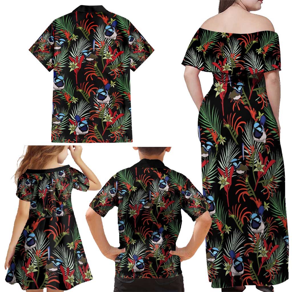 Australia Kangaroo Paw And Splendid Fairy-wren Family Matching Off Shoulder Maxi Dress and Hawaiian Shirt Sameless Style