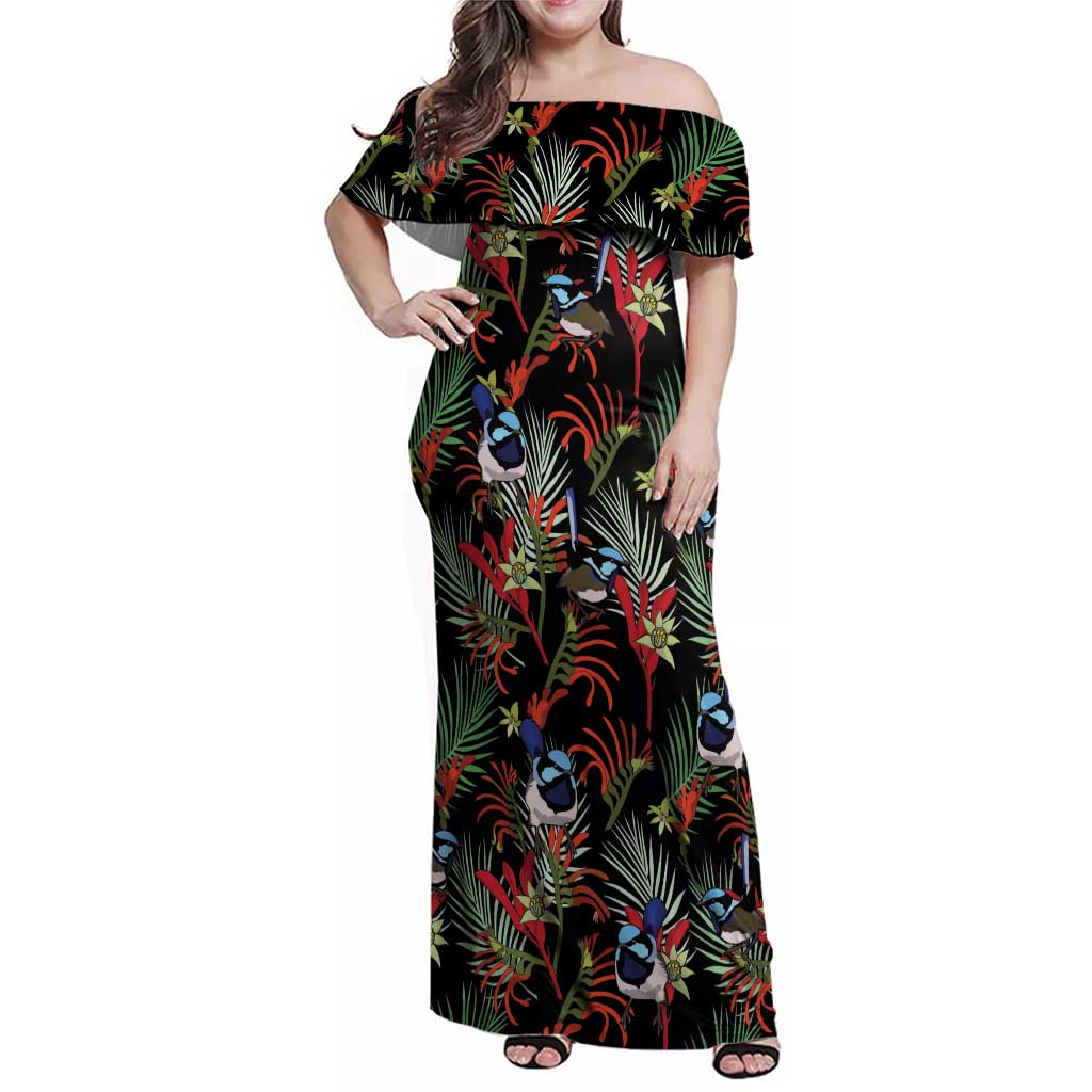Australia Kangaroo Paw And Splendid Fairy-wren Family Matching Off Shoulder Maxi Dress and Hawaiian Shirt Sameless Style