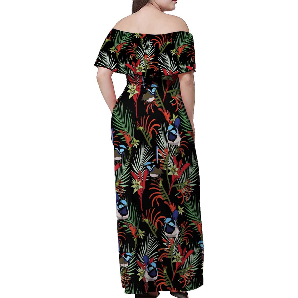 Australia Kangaroo Paw And Splendid Fairy-wren Family Matching Off Shoulder Maxi Dress and Hawaiian Shirt Sameless Style