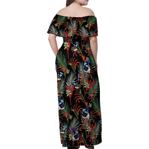 Australia Kangaroo Paw And Splendid Fairy-wren Family Matching Off Shoulder Maxi Dress and Hawaiian Shirt Sameless Style