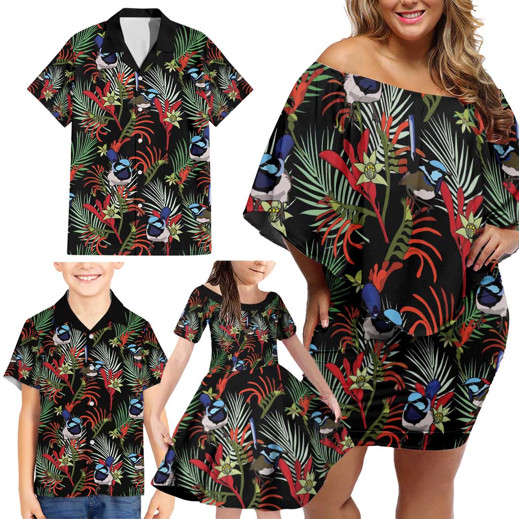 Australia Kangaroo Paw And Splendid Fairy-wren Family Matching Off Shoulder Short Dress and Hawaiian Shirt Sameless Style