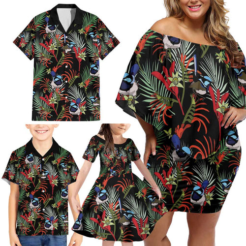 Australia Kangaroo Paw And Splendid Fairy-wren Family Matching Off Shoulder Short Dress and Hawaiian Shirt Sameless Style