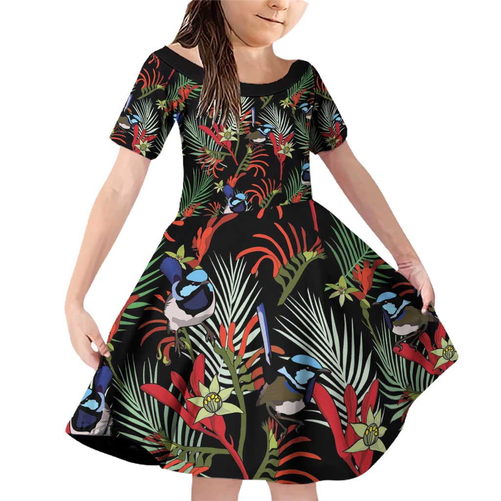 Australia Kangaroo Paw And Splendid Fairy-wren Family Matching Off Shoulder Short Dress and Hawaiian Shirt Sameless Style
