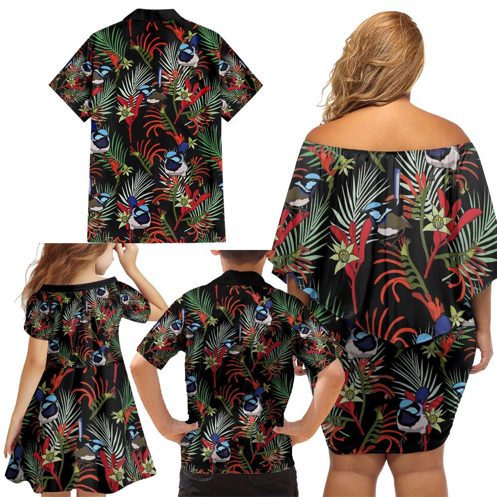 Australia Kangaroo Paw And Splendid Fairy-wren Family Matching Off Shoulder Short Dress and Hawaiian Shirt Sameless Style