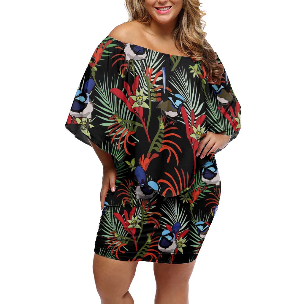 Australia Kangaroo Paw And Splendid Fairy-wren Family Matching Off Shoulder Short Dress and Hawaiian Shirt Sameless Style