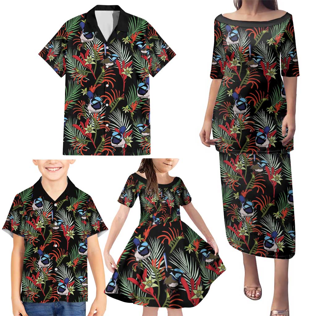 Australia Kangaroo Paw And Splendid Fairy-wren Family Matching Puletasi and Hawaiian Shirt Sameless Style
