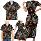 Australia Kangaroo Paw And Splendid Fairy-wren Family Matching Short Sleeve Bodycon Dress and Hawaiian Shirt Sameless Style