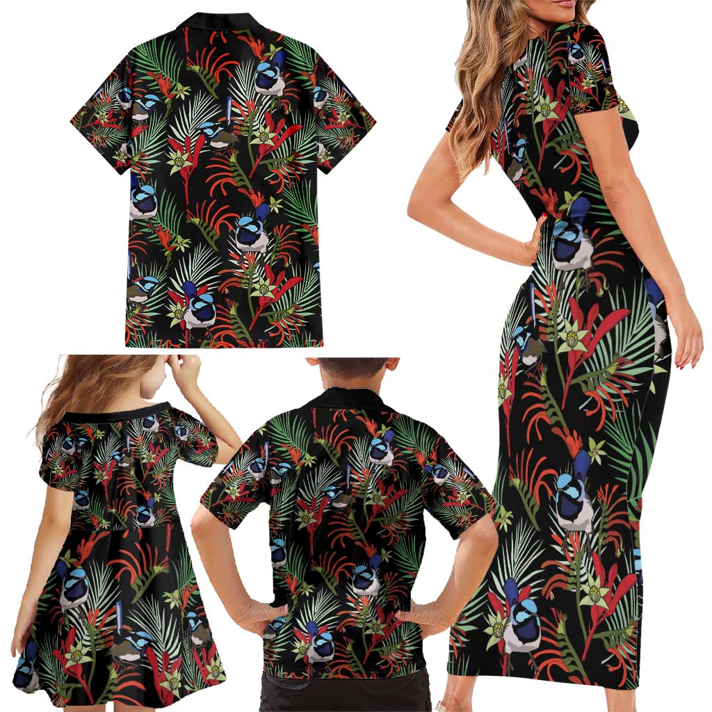 Australia Kangaroo Paw And Splendid Fairy-wren Family Matching Short Sleeve Bodycon Dress and Hawaiian Shirt Sameless Style
