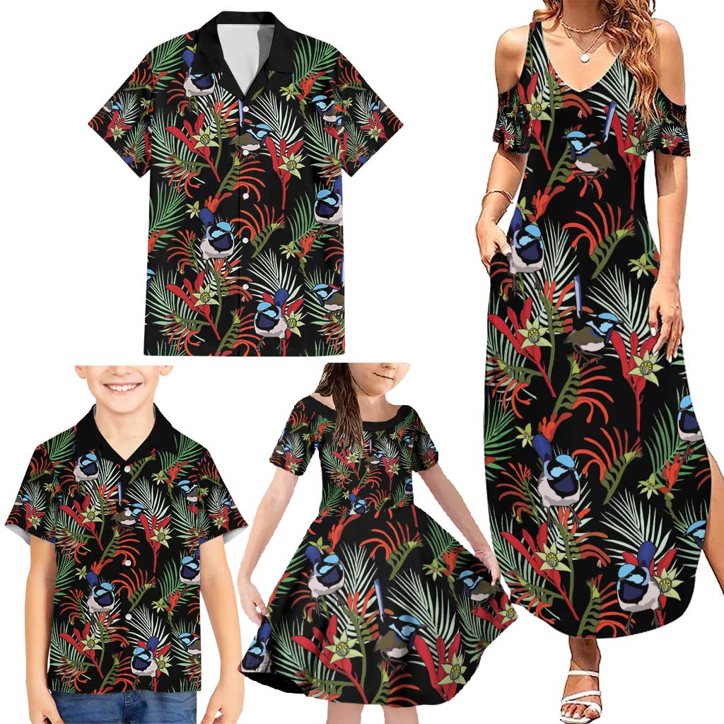 Australia Kangaroo Paw And Splendid Fairy-wren Family Matching Summer Maxi Dress and Hawaiian Shirt Sameless Style